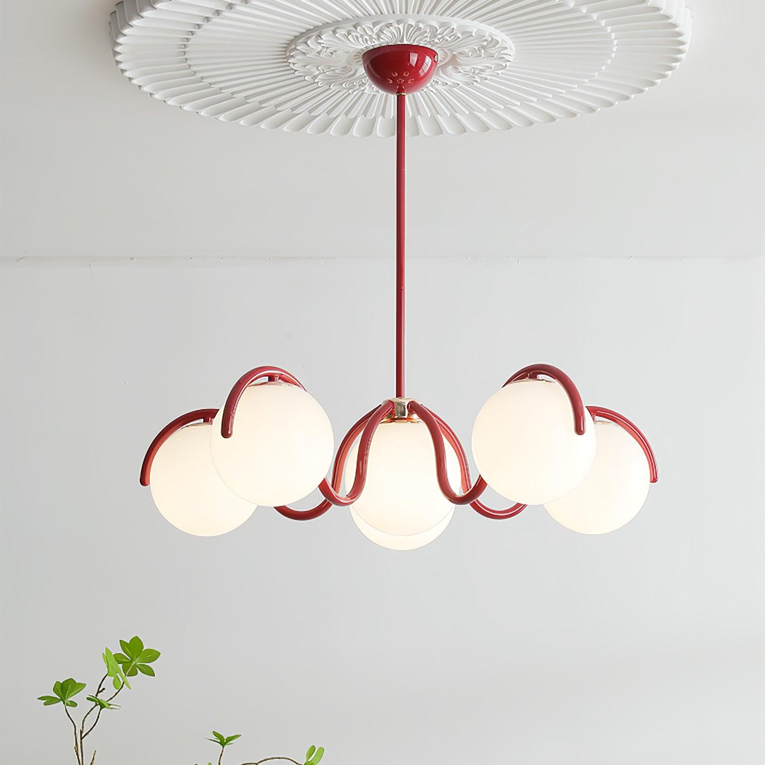 Eireine Chandelier White Glass Globes Curved Frame