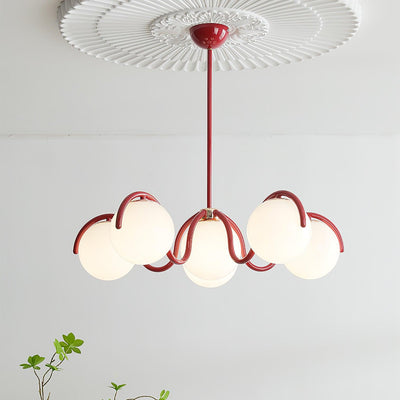 Eireine Chandelier White Glass Globes Curved Frame