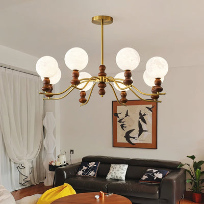 Riniena Chandelier Brass Wood Globe Classic