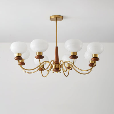 Riniena Chandelier Brass Wood Globe Classic