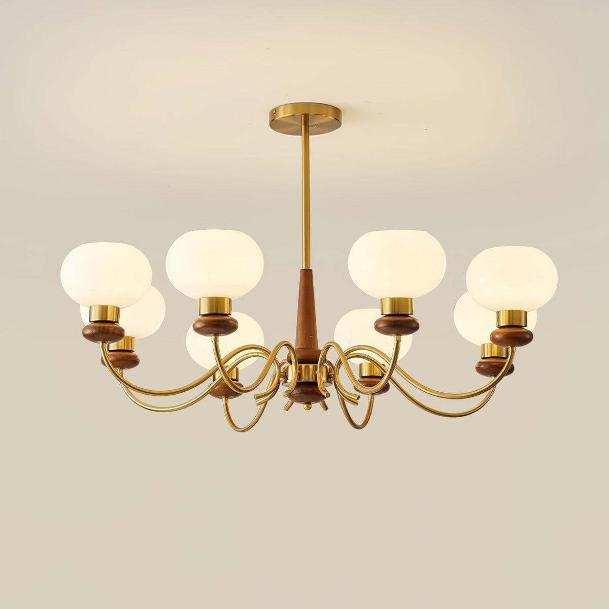 Riniena Chandelier Brass Wood Globe Classic