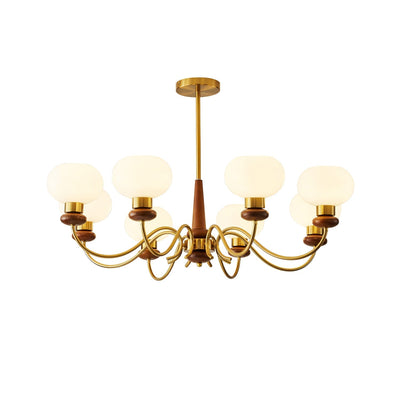 Riniena Chandelier Brass Wood Globe Classic