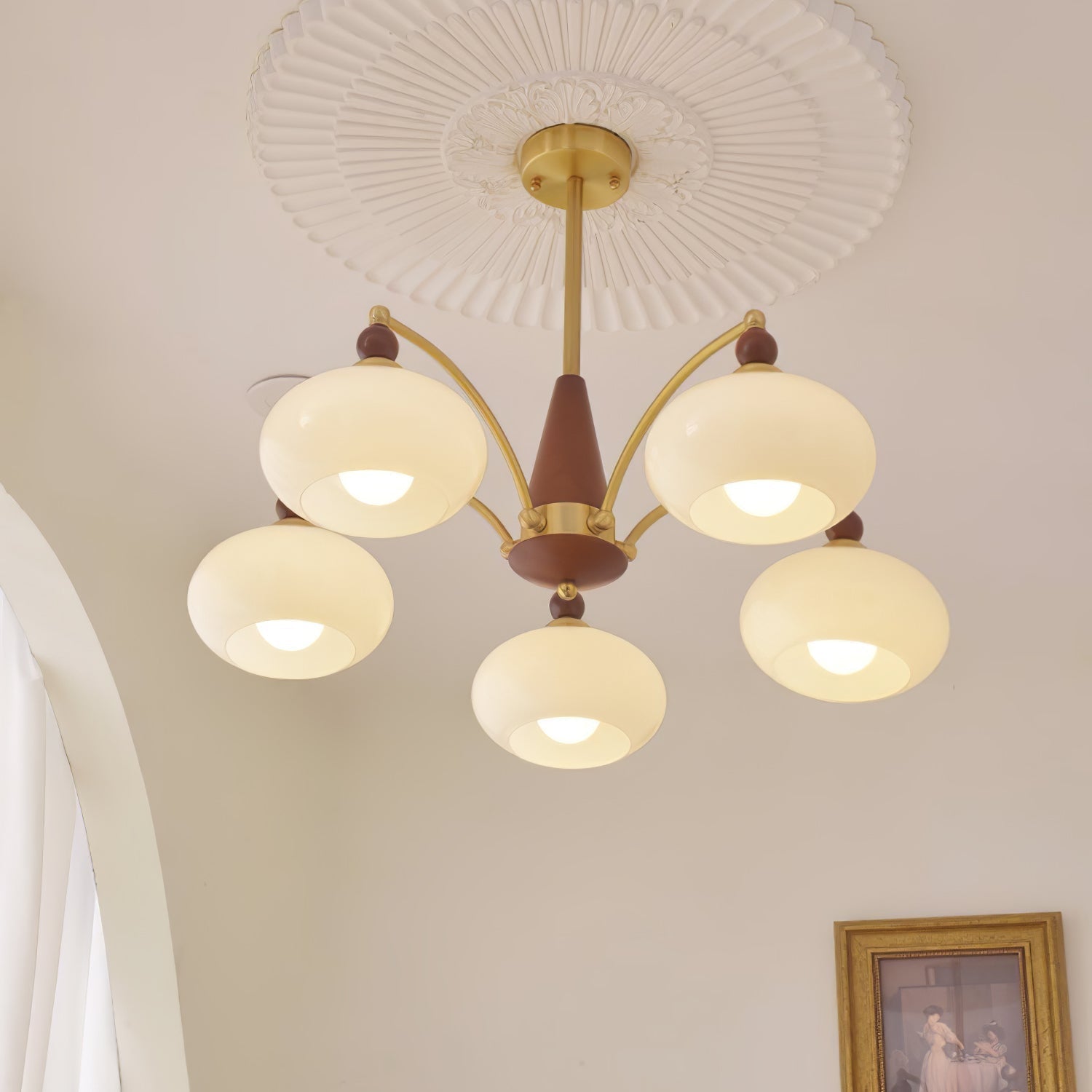Vevely Pendant Lamp Retro Yellow Glass Brass