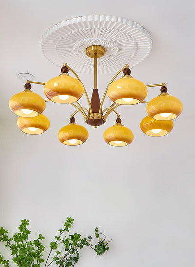 Vevely Pendant Lamp Retro Yellow Glass Brass