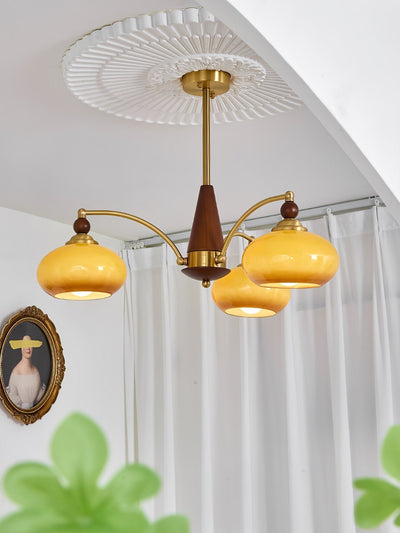 Vevely Pendant Lamp Retro Yellow Glass Brass