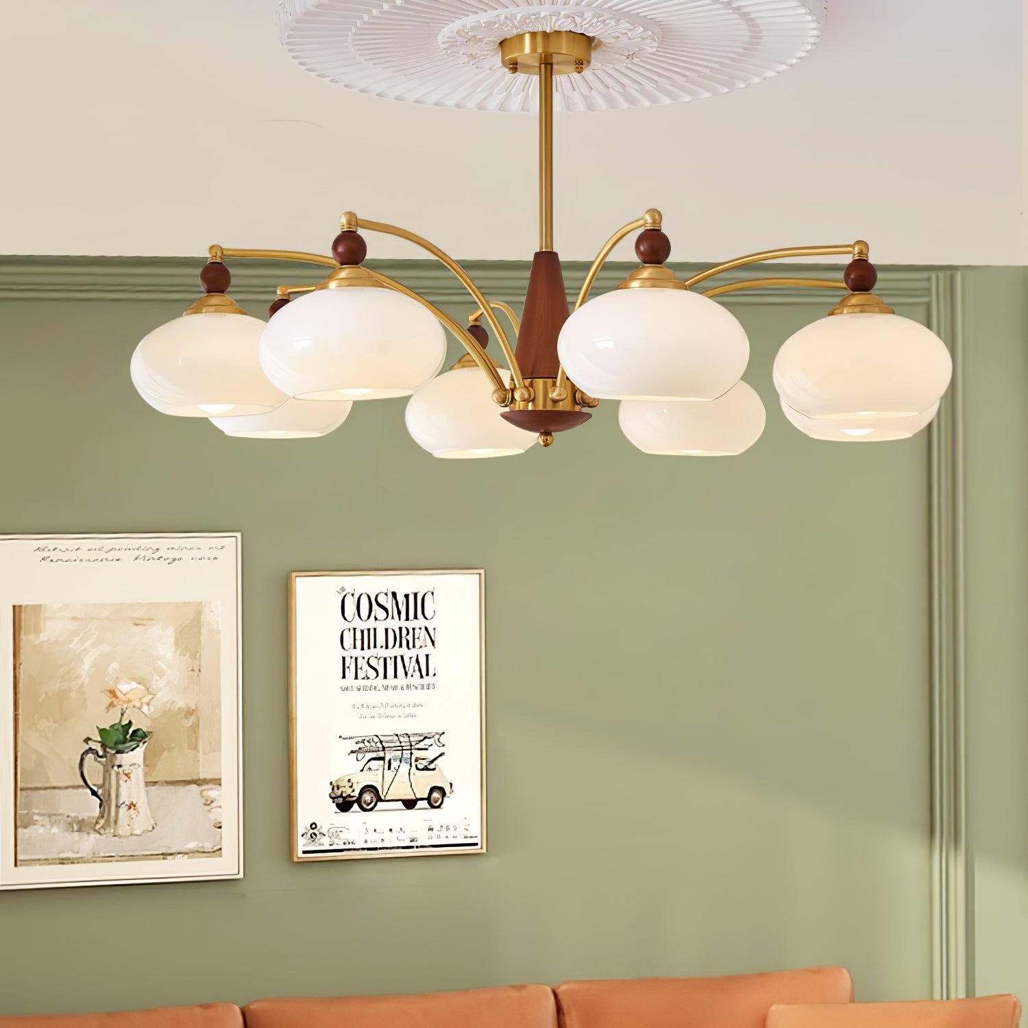 Vevely Pendant Lamp Retro Yellow Glass Brass