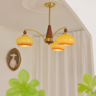 Vevely Pendant Lamp Retro Yellow Glass Brass