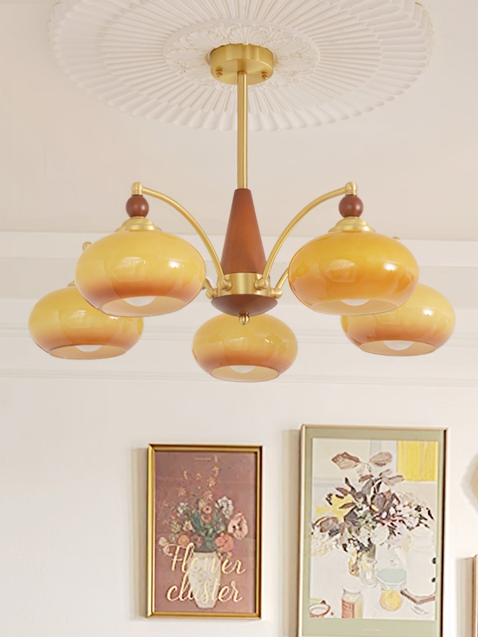 Vevely Pendant Lamp Retro Yellow Glass Brass