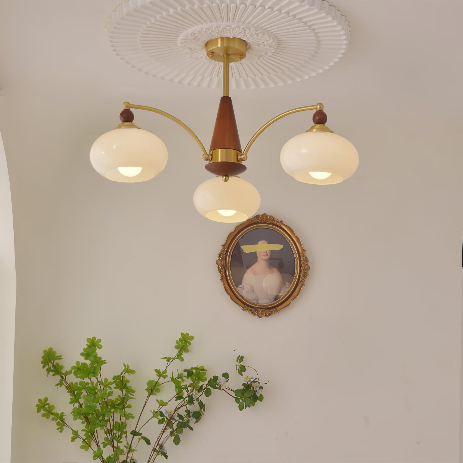 Vevely Pendant Lamp Retro Yellow Glass Brass