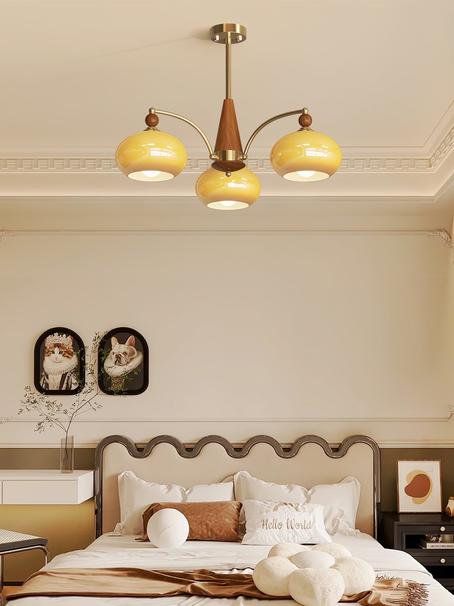 Vevely Pendant Lamp Retro Yellow Glass Brass