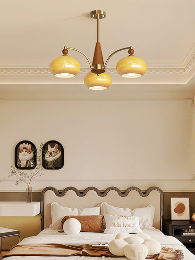 Vevely Pendant Lamp Retro Yellow Glass Brass