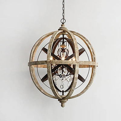 Lustra Chandelier Retro Globe with Weathered Wood - Neutral Decor