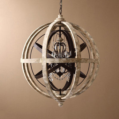 Lustra Chandelier Retro Globe with Weathered Wood - Neutral Decor