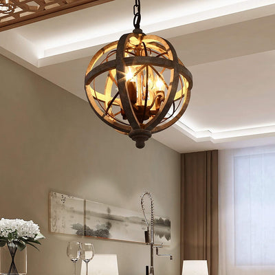 Lustra Chandelier Retro Globe with Weathered Wood - Neutral Decor