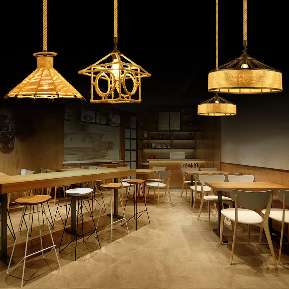 Xunell Retro Hemp Rope Interesting Pendant Light