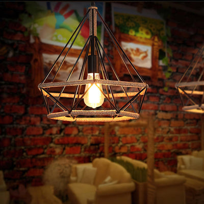 Xunell Retro Hemp Rope Interesting Pendant Light