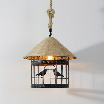 Xunell Retro Hemp Rope Interesting Pendant Light