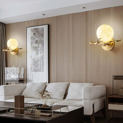 Erixa Retro Twigs Brass Marble Wall Lamp