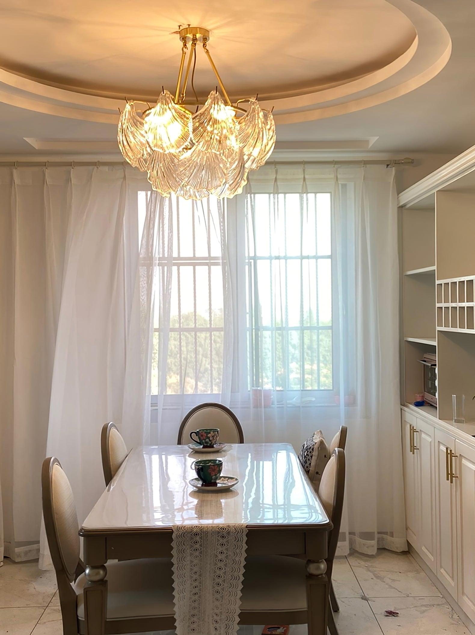 Veluaya Ceiling Light Ribbed Shell Glass Gold