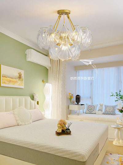 Veluaya Ceiling Light Ribbed Shell Glass Gold