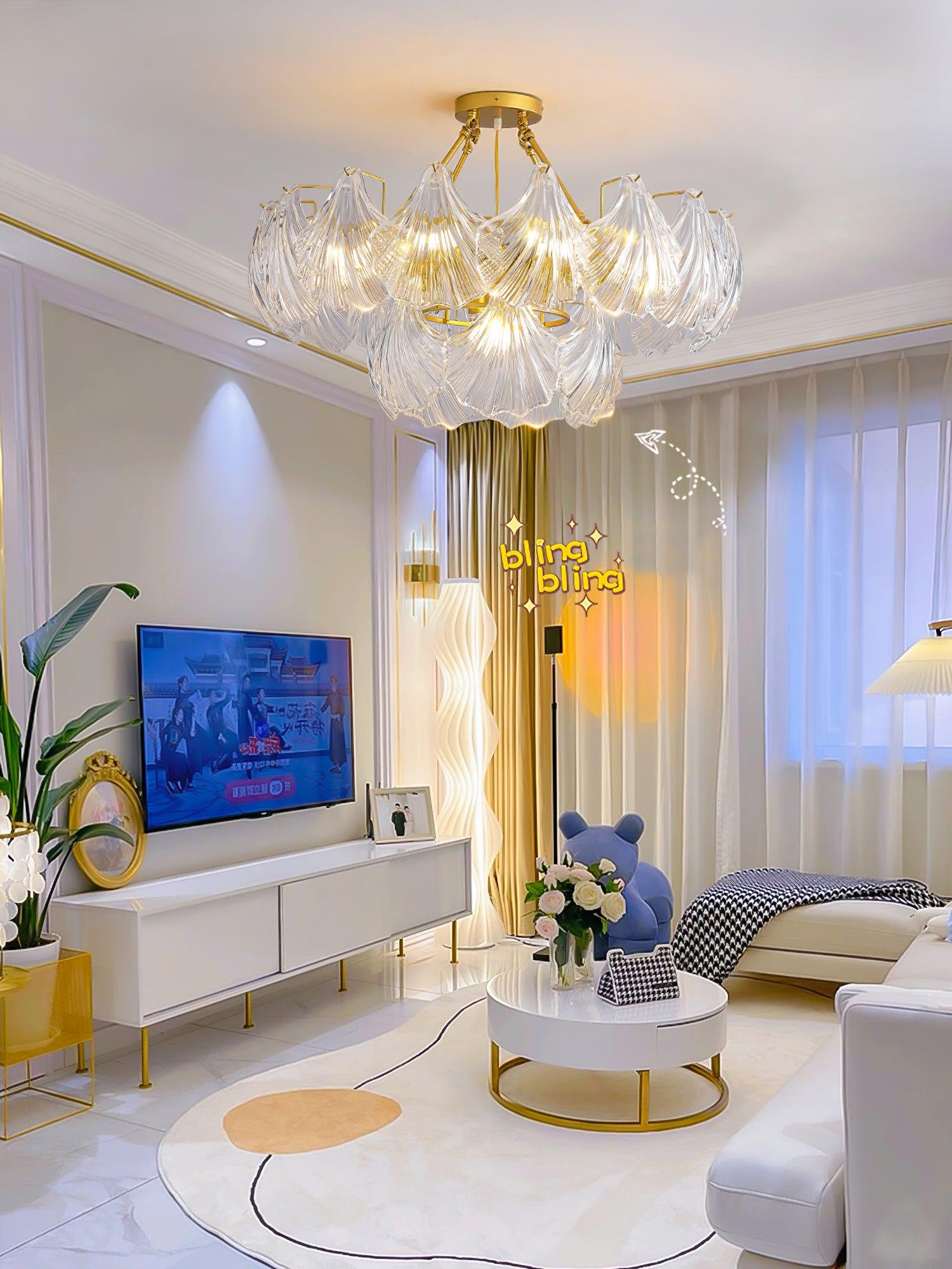 Veluaya Ceiling Light Ribbed Shell Glass Gold