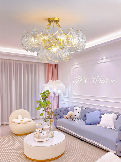 Veluaya Ceiling Light Ribbed Shell Glass Gold