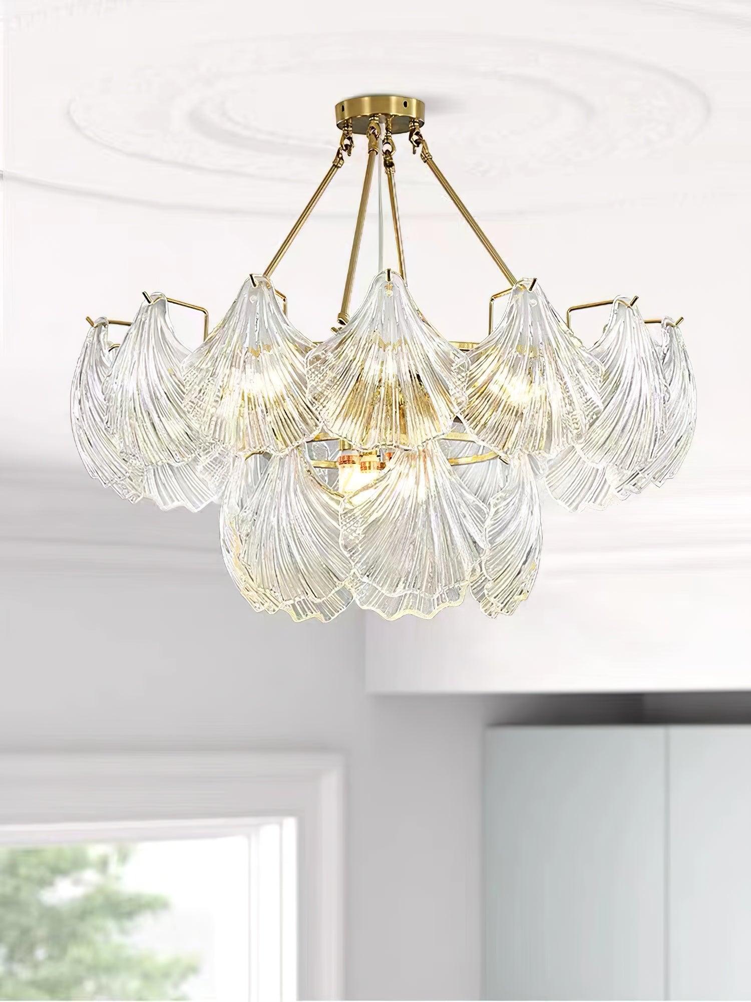 Veluaya Ceiling Light Ribbed Shell Glass Gold