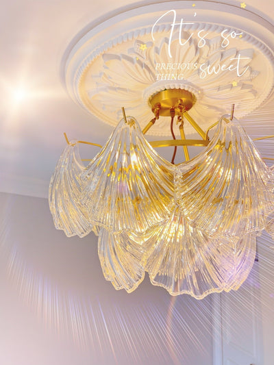 Veluaya Ceiling Light Ribbed Shell Glass Gold