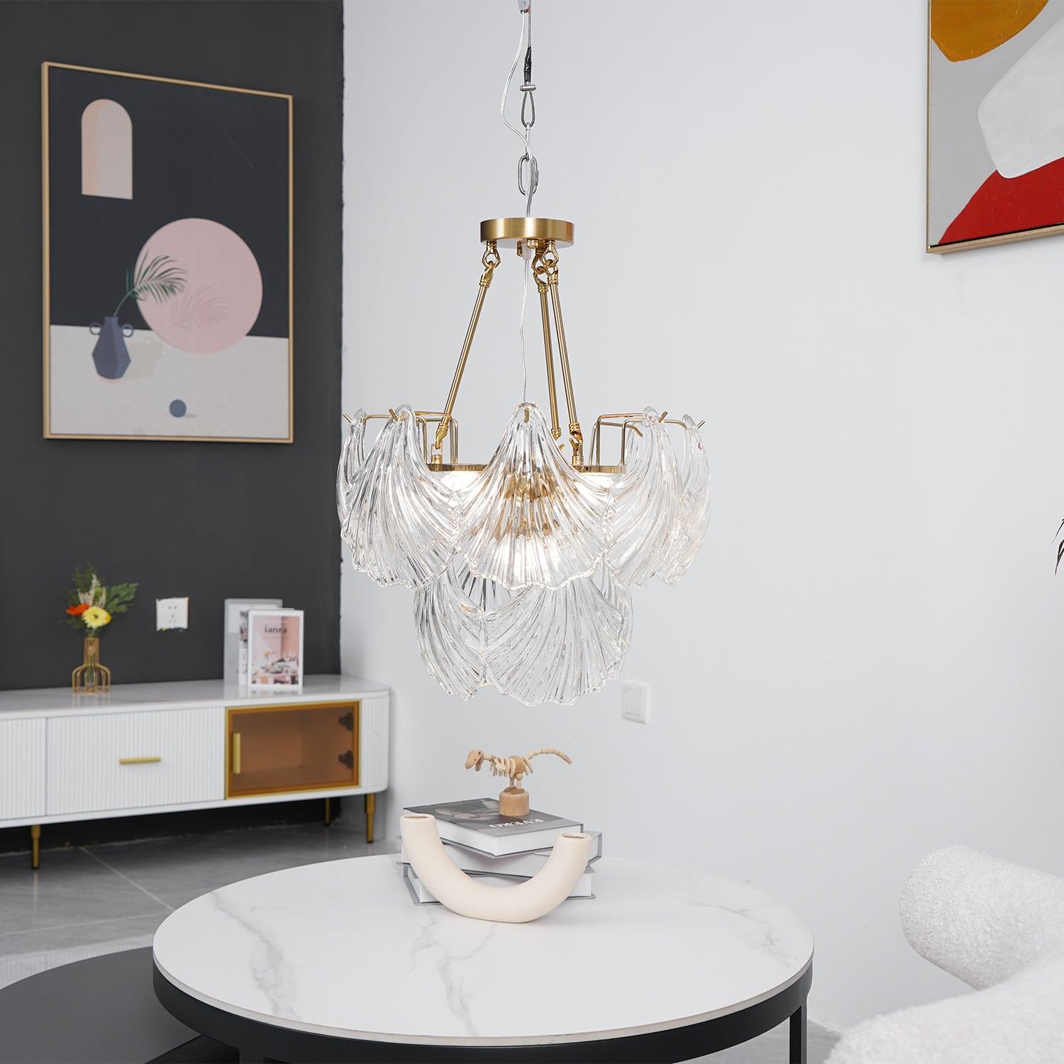 Veluaya Ceiling Light Ribbed Shell Glass Gold