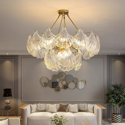 Veluaya Ceiling Light Ribbed Shell Glass Gold
