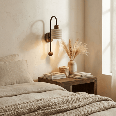 Ribbed Travertine Arc Sconce
