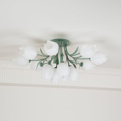 Lustra Ceiling Light Lily Flower Blossom Green Base - Neutral Decor