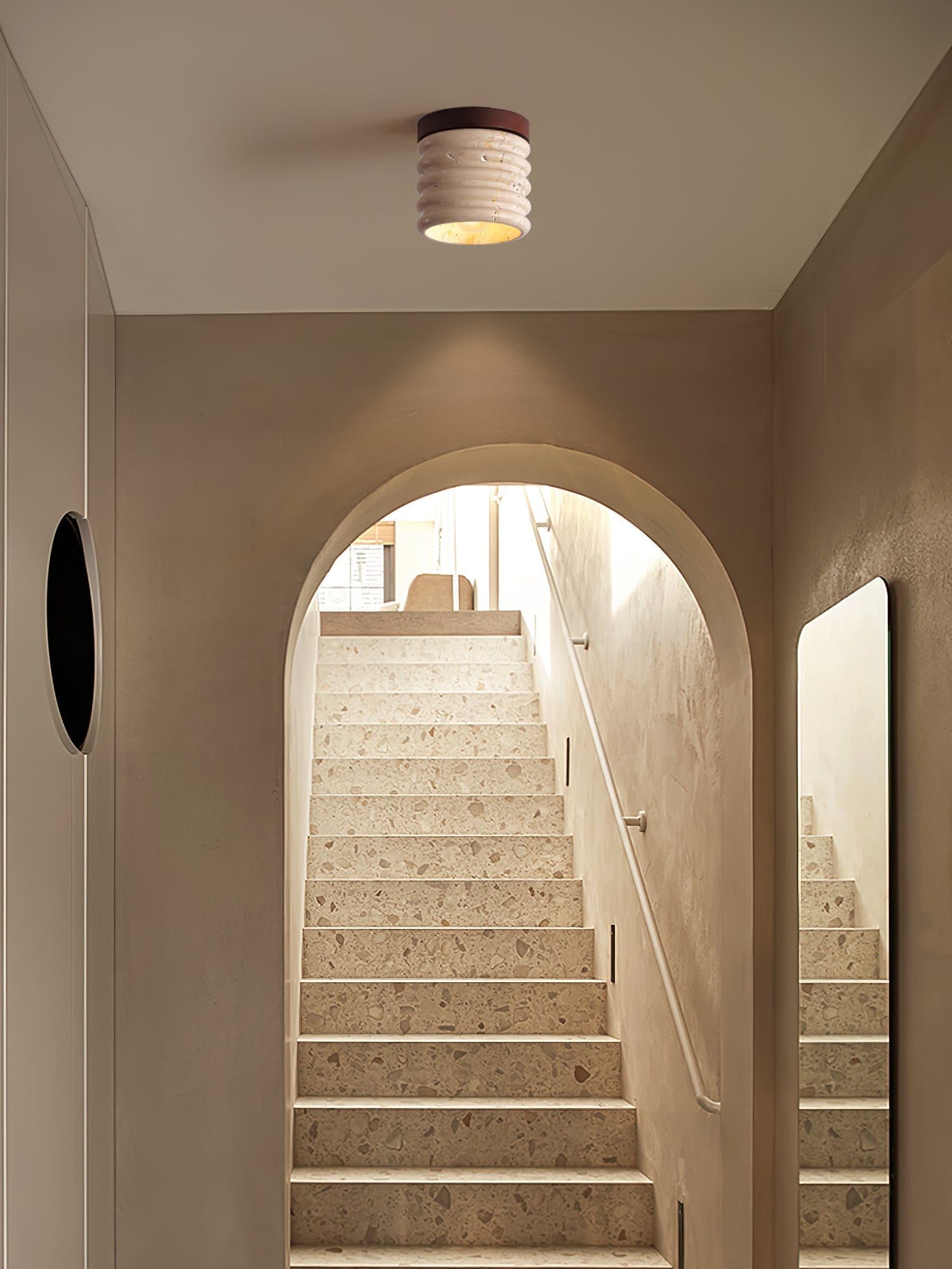 Vomaran Fluted Cylinder Travertine Ceiling Light
