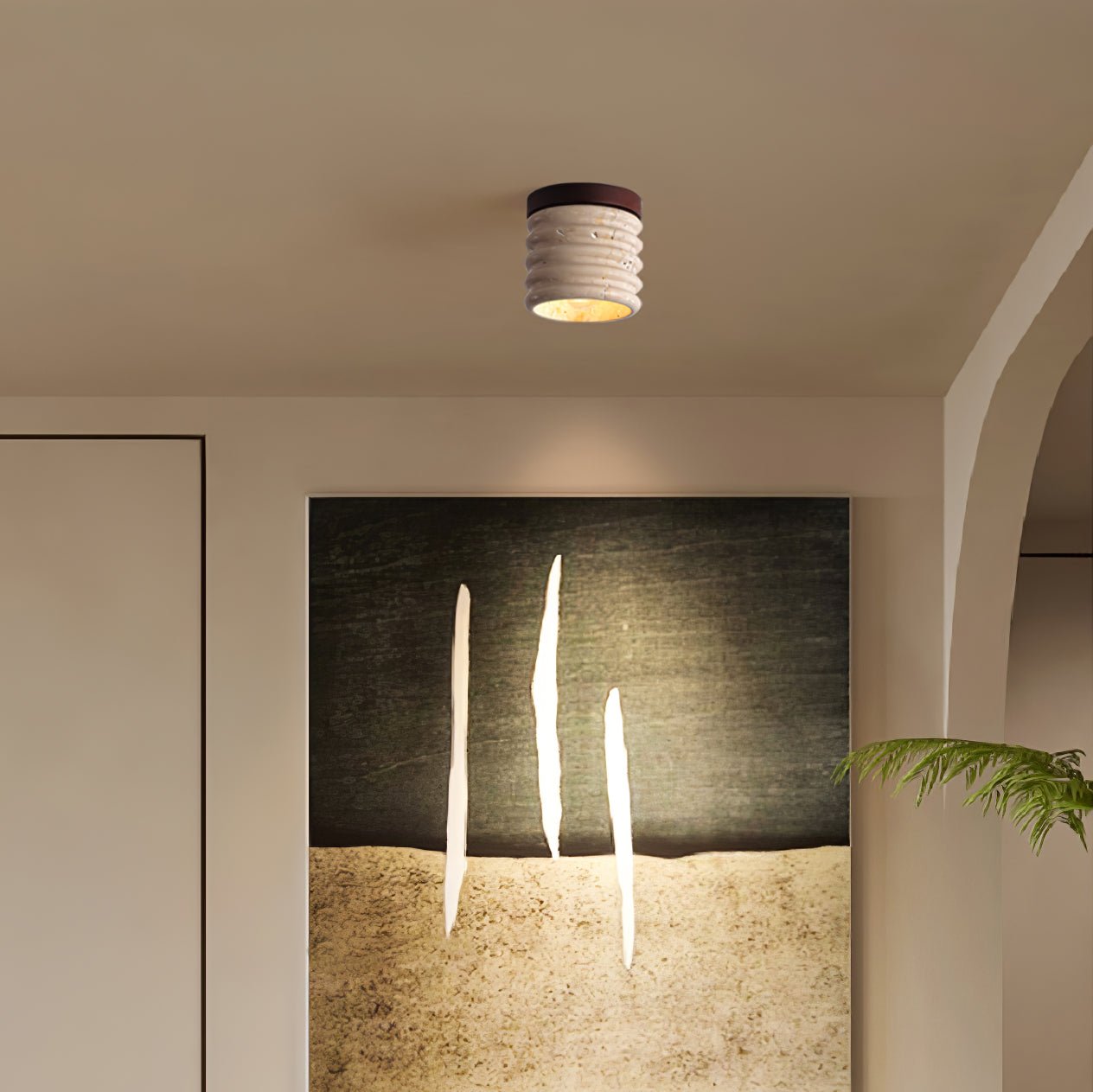 Vomaran Fluted Cylinder Travertine Ceiling Light
