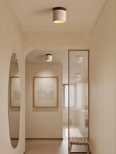 Vomaran Fluted Cylinder Travertine Ceiling Light