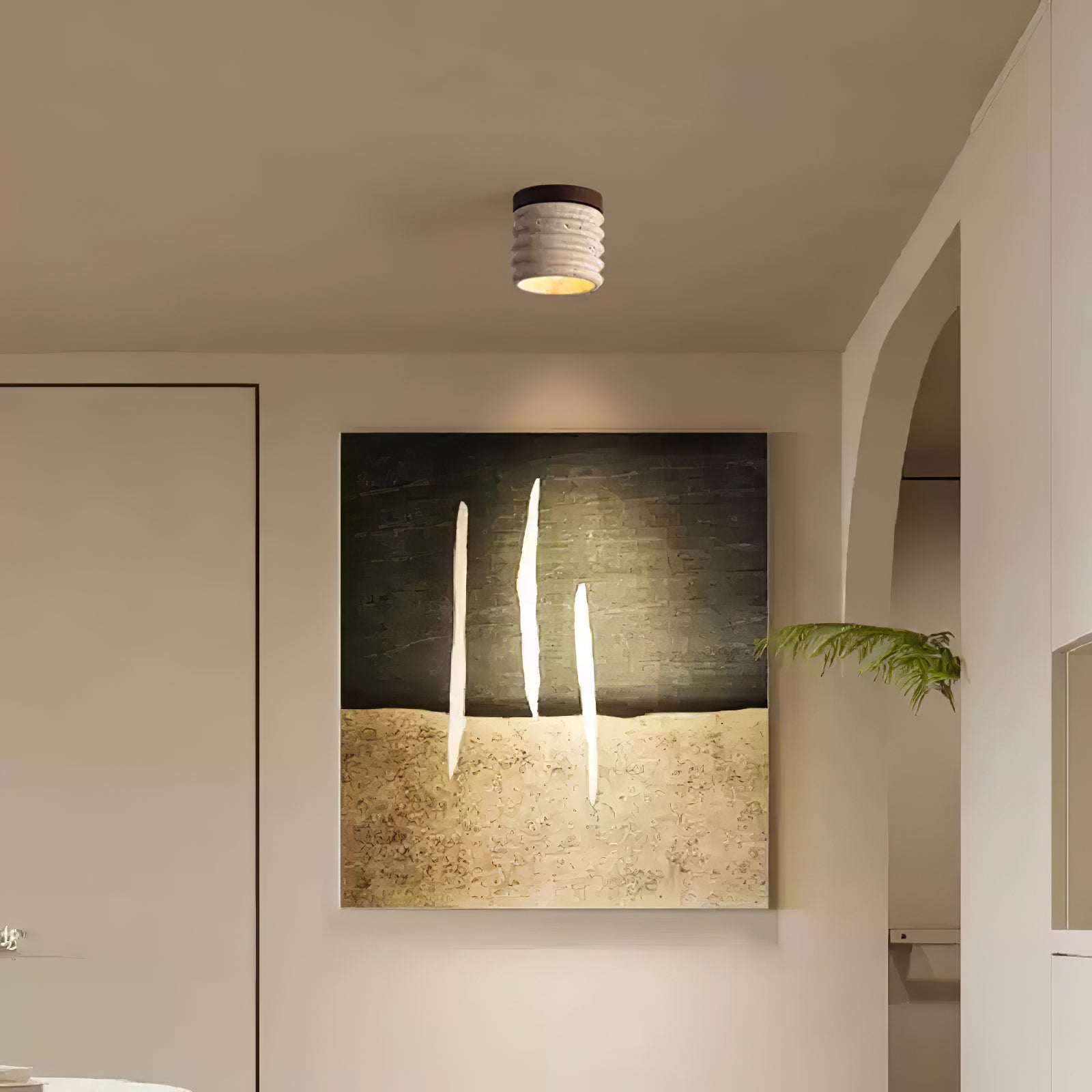 Vomaran Fluted Cylinder Travertine Ceiling Light