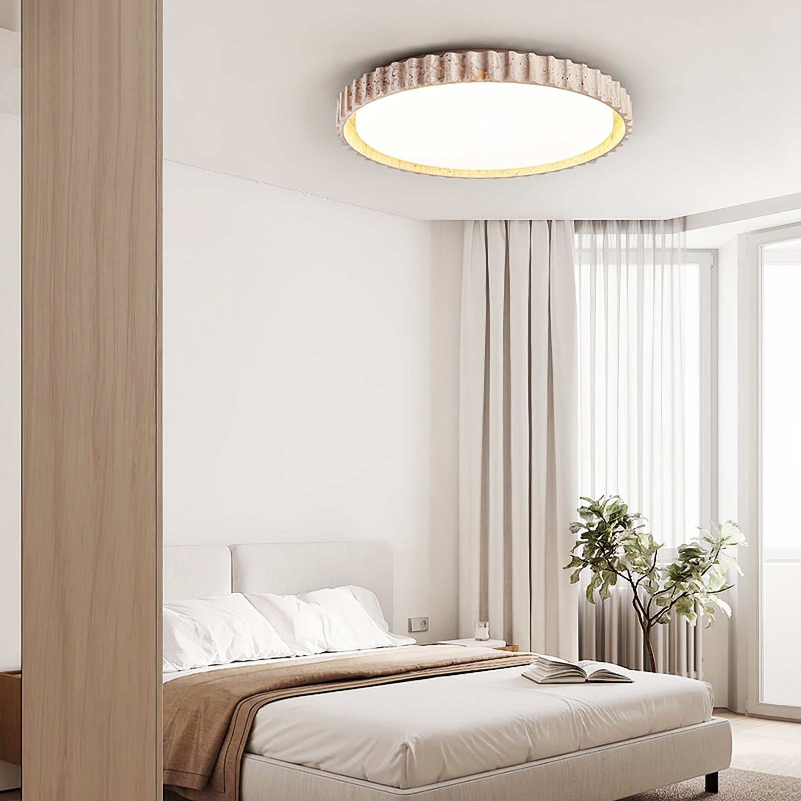 Obsidian Fluted Ring Travertine Ceiling Light