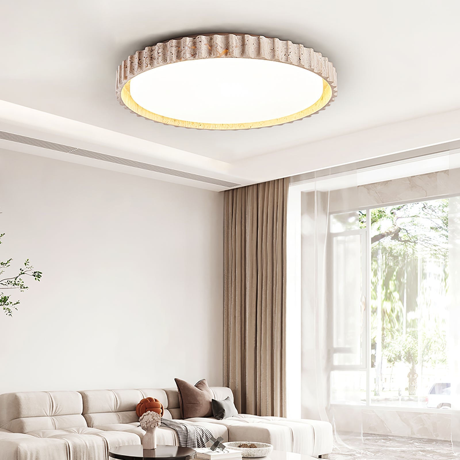 Obsidian Fluted Ring Travertine Ceiling Light