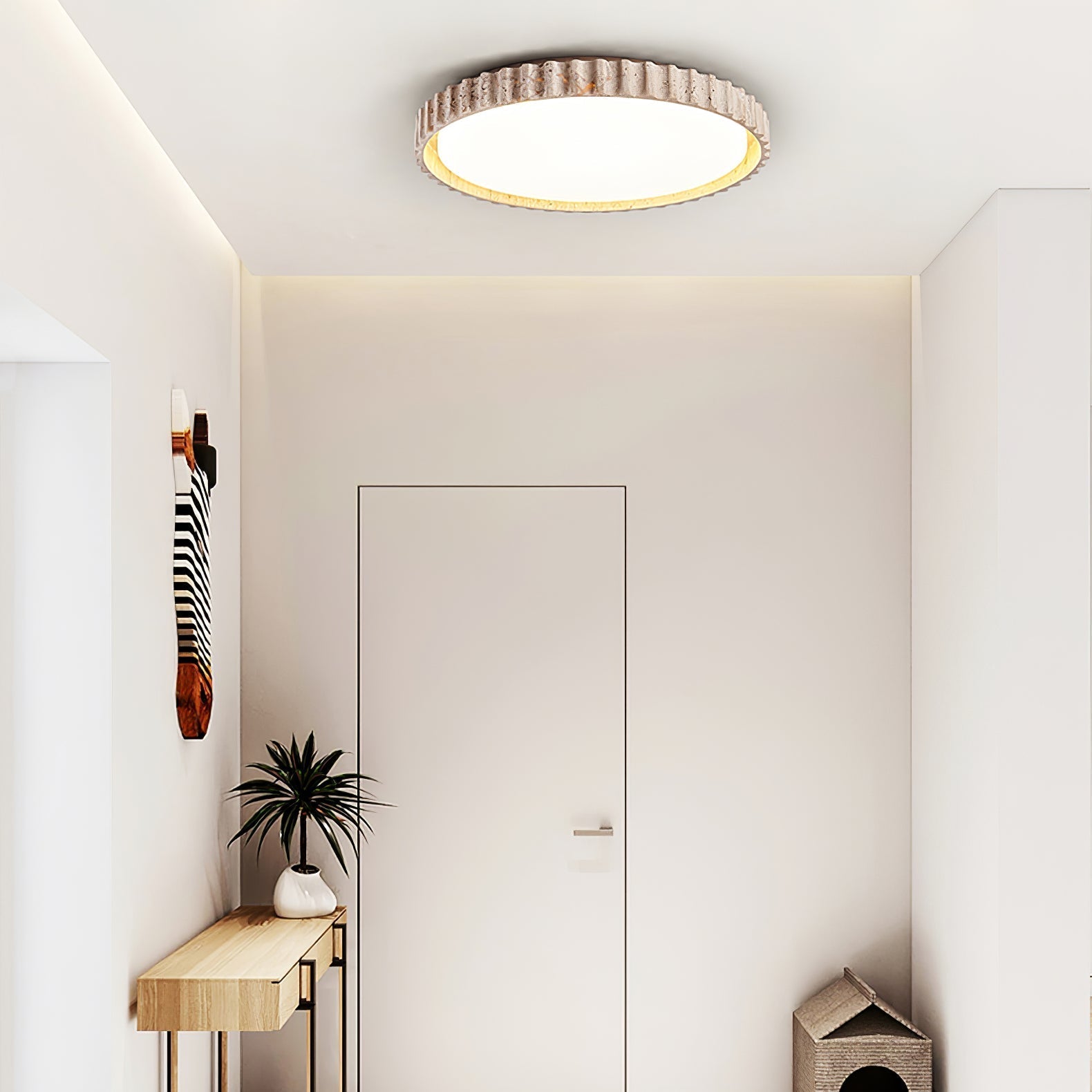 Obsidian Fluted Ring Travertine Ceiling Light
