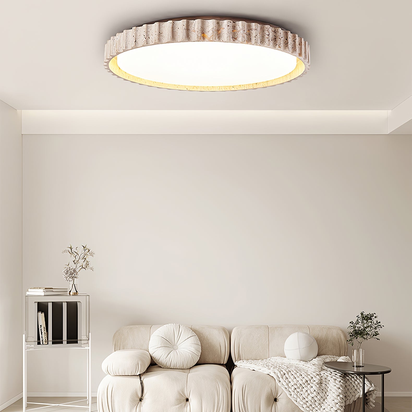 Obsidian Fluted Ring Travertine Ceiling Light