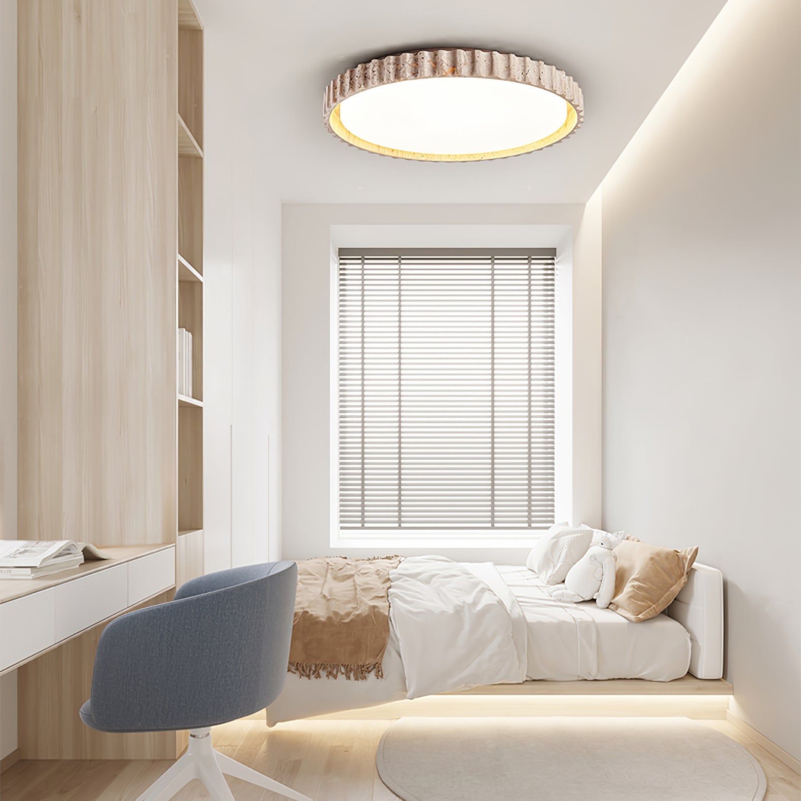 Obsidian Fluted Ring Travertine Ceiling Light