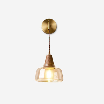 Wall Lamp Amber Glass Shade Tapered Walnut Accent Soft Glow Modern - Neutral Decor