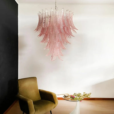 Liorisian Chandelier Pink Murano Glass Leaves Cascading Romantic