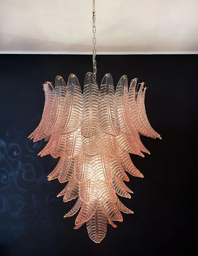 Liorisian Chandelier Pink Murano Glass Leaves Cascading Romantic