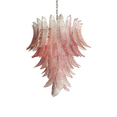 Liorisian Chandelier Pink Murano Glass Leaves Cascading Romantic