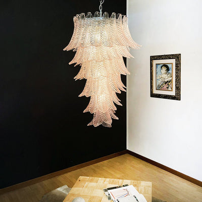 Liorisian Chandelier Pink Murano Glass Leaves Cascading Romantic