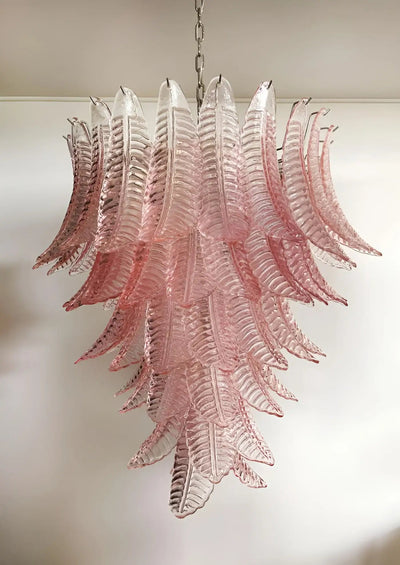 Liorisian Chandelier Pink Murano Glass Leaves Cascading Romantic