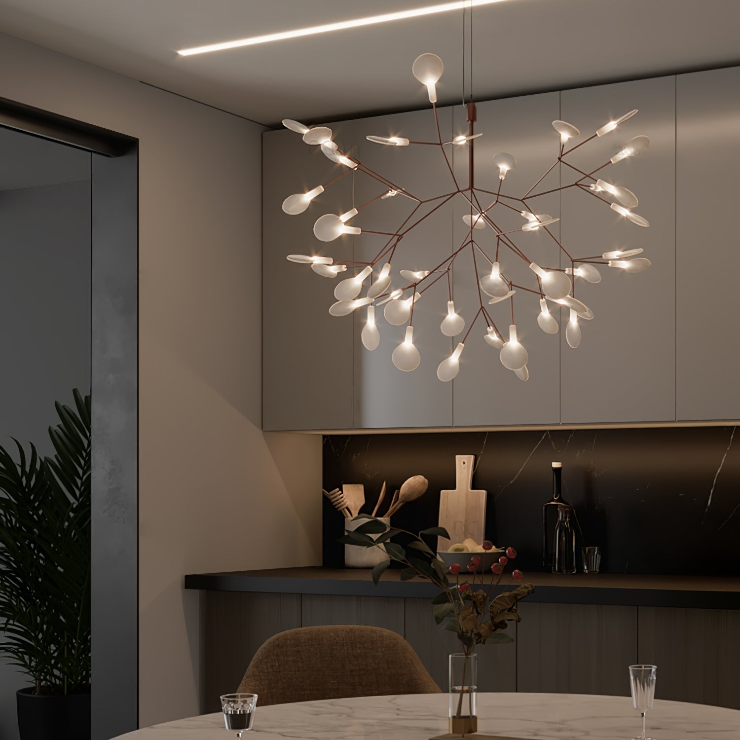 Auroreon Chandelier Rose Gold Firefly LED Branch