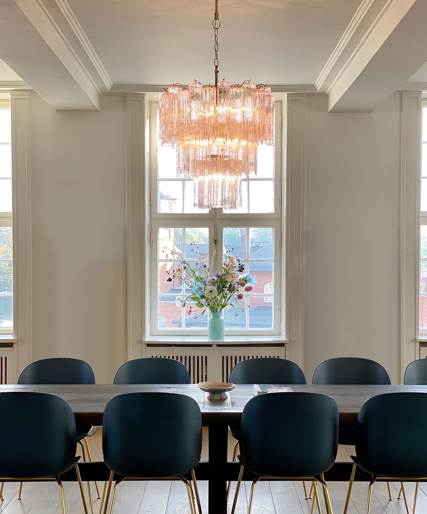 Veloraria Chandelier Pink Glass Tubes Layered Modern