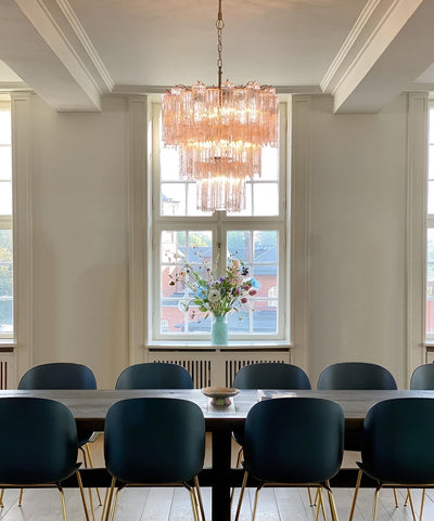 Veloraria Chandelier Pink Glass Tubes Layered Modern